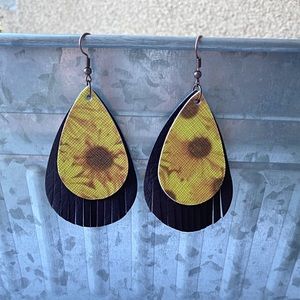 Sunflower Fringe Teardrop Earrings